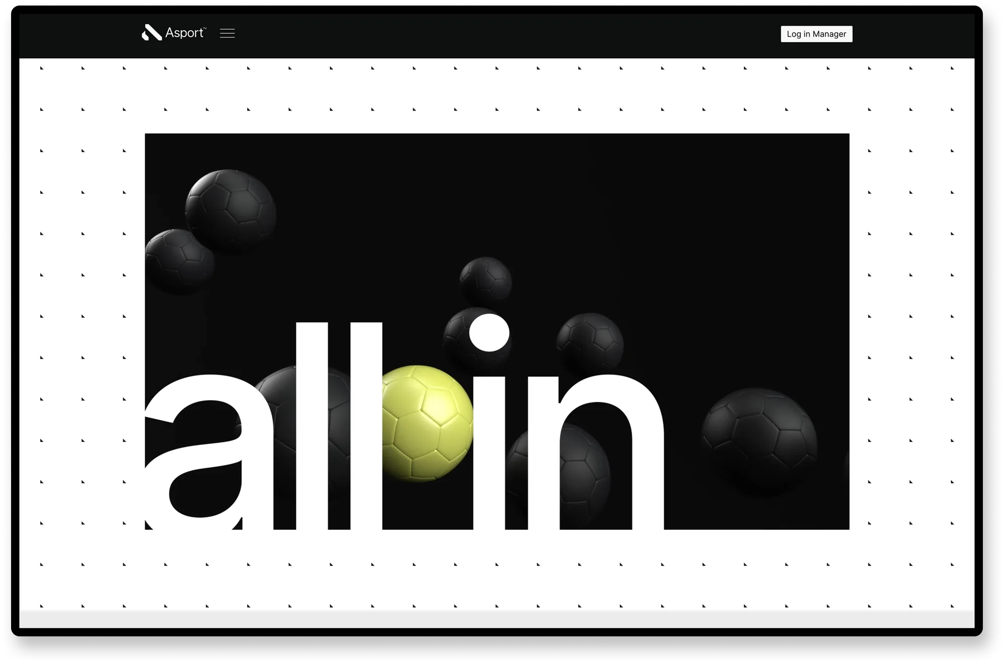 Asport.tv Homepage – typografischer „all in“-Auftritt mit 3D-Ball-Motiv