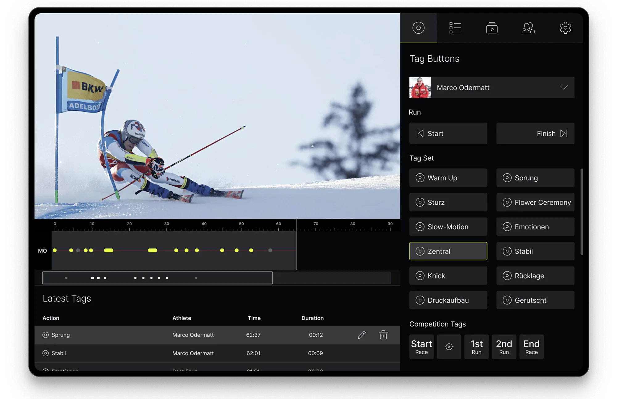 Asport Tagging-Studio – Live-Tagging Ski Alpin mit Tag-Sets, Tag-Buttons und Competition-Tags